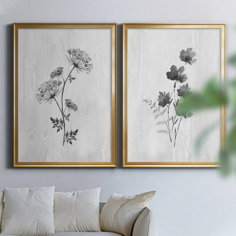 Neutre pré III - ensemble de 2 reproductions d'art, Toile encadrée d'or, Pas de tapis, H 22,5 po x l 61 po x P 1,5 po