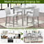 Table 5 pièces à hauteur de comptoir avec structure carrée et 4 chaises rembourrées en gris argenté