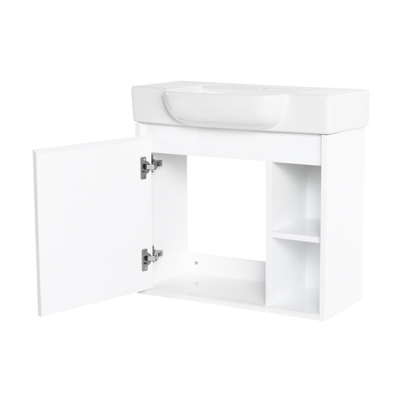 Meuble-lavabo blanc brillant avec lavabo en céramique
