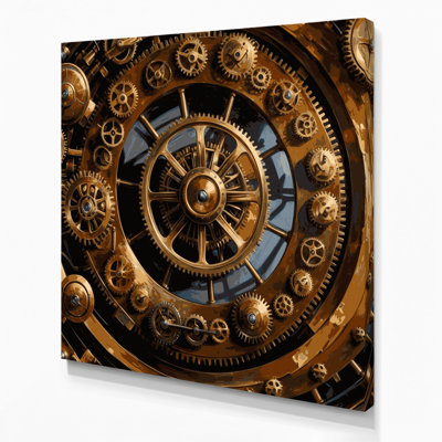 SciFi Brass gear mechanical artwork Brown Canvas Wall Art