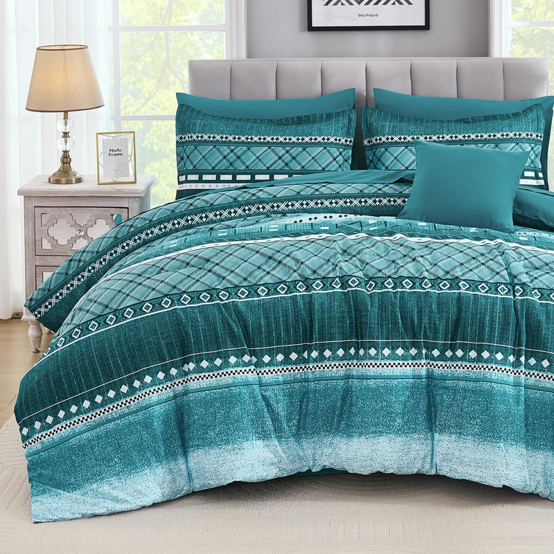 8-Piece Striped Comforter Set, All Season Boho Microfiber Bed in a Bag with Sheets, Queen Comforter + 7 Additional Pieces