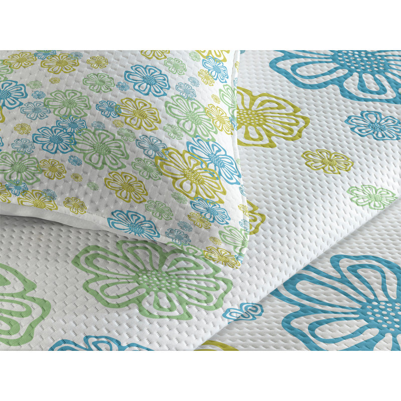Eclectic Floral Coverlet, Flower, King Bedspread + 2 Shams
