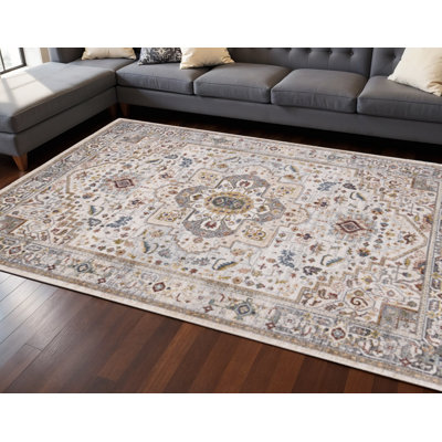 Tapis médaillon crème et bleu 8 pi x 10 pi