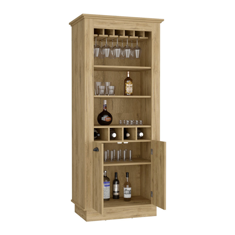 Bar avec support pour 4 bouteilles, porte-verre supérieur et porte double, Beige