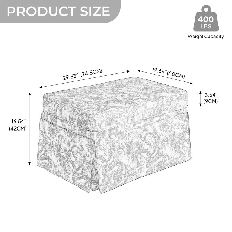 Storage Upholstery Ottoman, Rococo Light Gray Chenille
