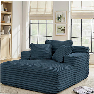 Living Room Compressed Chaise Lounge Foam Sofa bed, Fluffy Corduroy Upholstered Cloud Couch with Deep Seat, Blue
