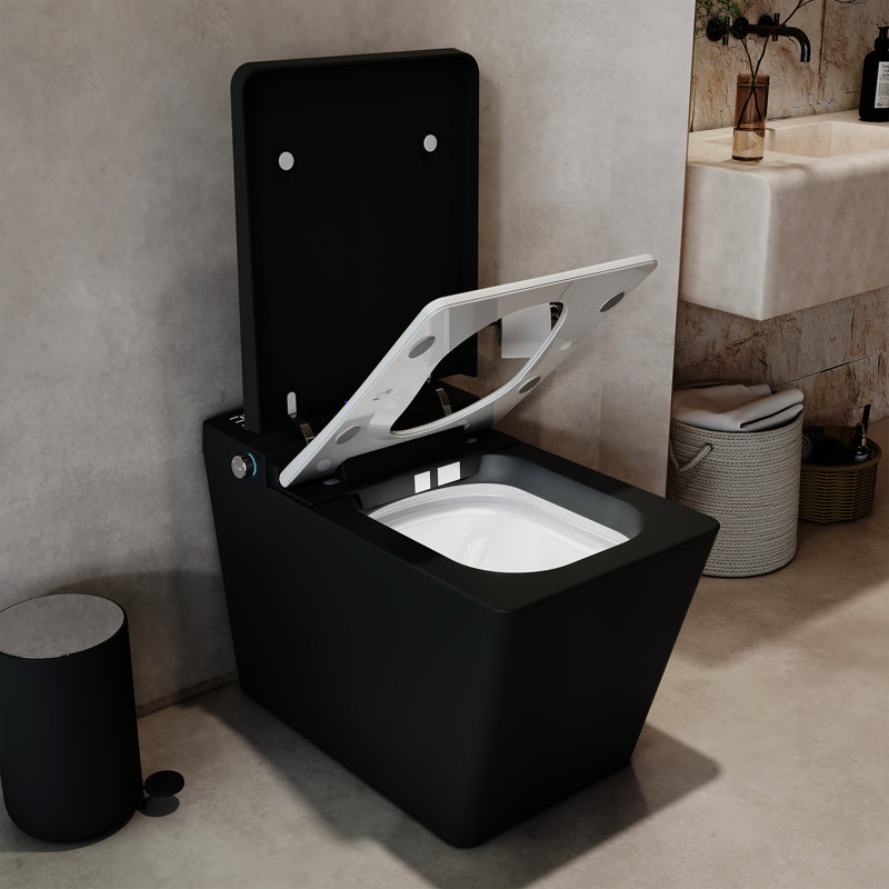 OakLn Square Smart Toilet with Built-In Tank,LED Display,Auto Flush,Remote Control,Warm Water&Heated Seat, Black