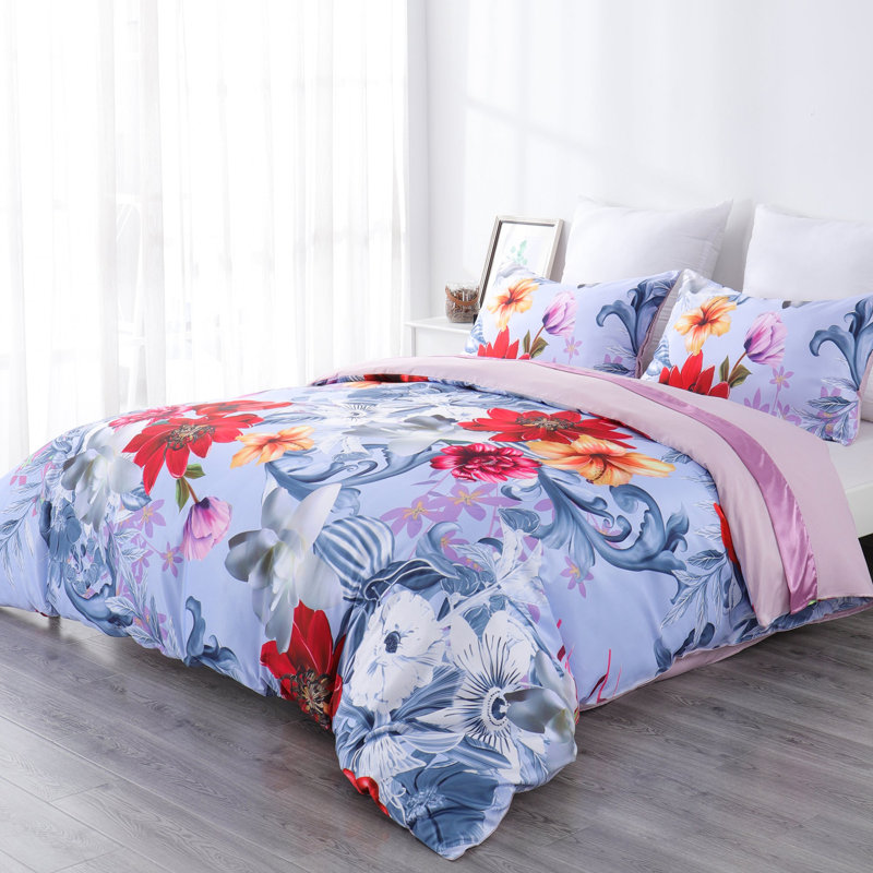Ensemble de housse de couette en microfibre 4 pièces, Housse de couette grand + 3 pièces supplémentair, Floral