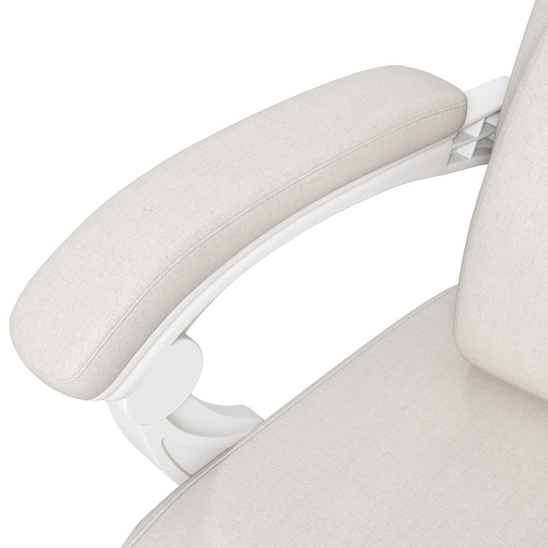 Polyester Office Chair with Headrest, White, White