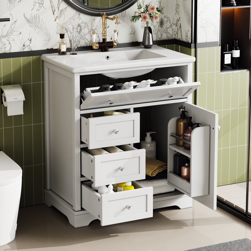 Single Bathroom Vanity with Ceramic Basin, White