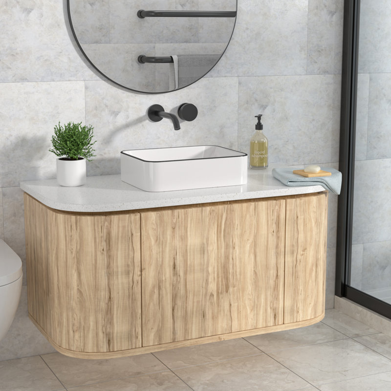 Lavabo de salle de bain vasque rectangulaire en céramique 15 po Kichae, Blanc / noir