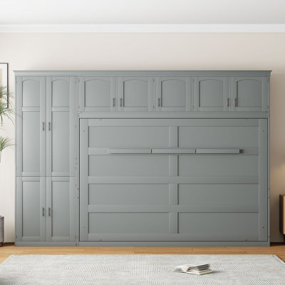 Grand lit escamotable avec armoires de rangement