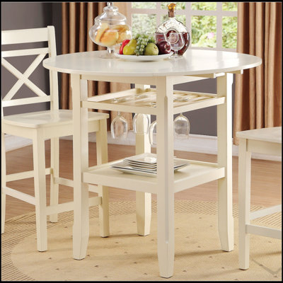 Table à hauteur de comptoir crème à 2 tablettes avec abattants réglables et rangement, parfaite pour les cuisines modernes et traditionnelles