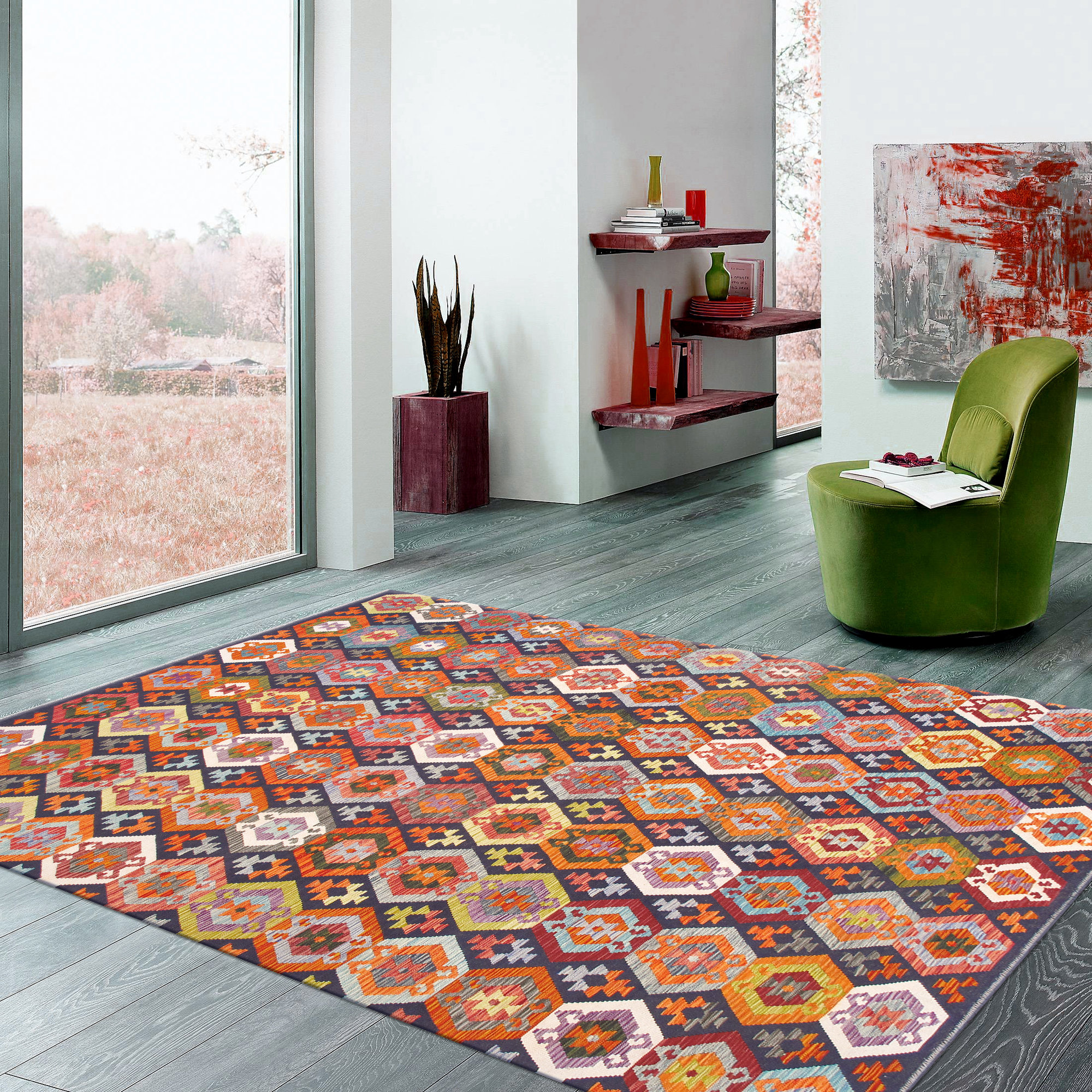 https://assets.wfcdn.com/im/97257774/compr-r85/2501/250131532/kilim-one-of-a-kind-86-x-113-wool-area-rug-in-orangeredbeigeblue.jpg