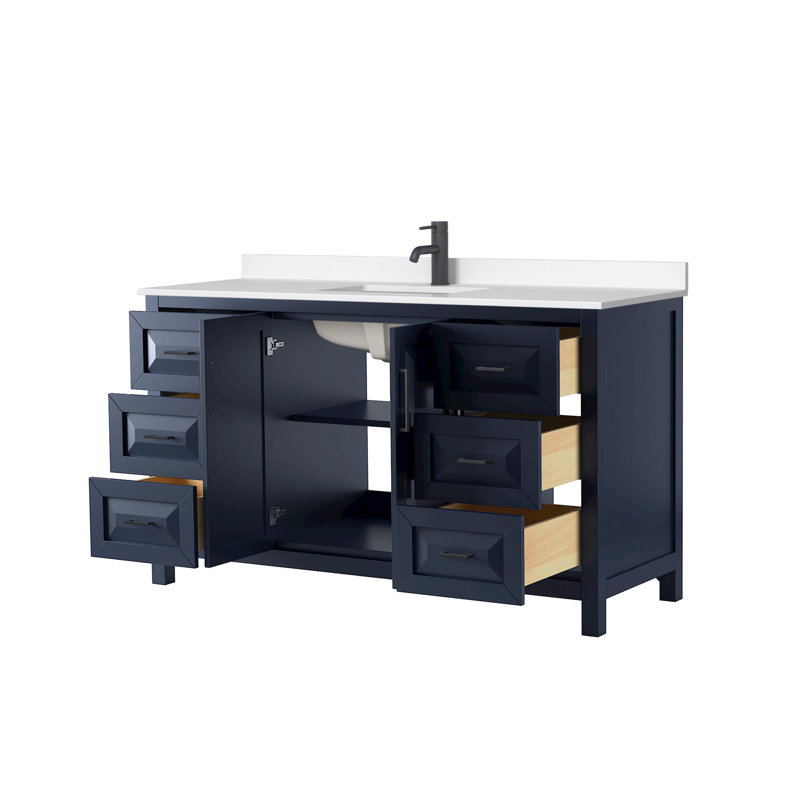 Daria 60 in. Vanity, White Quartz, Blue, Matte Black