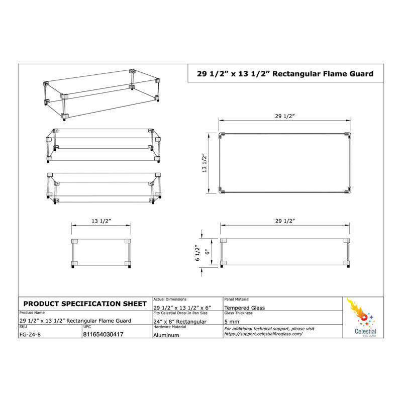 Pare-vent rectangulaire pour foyer , L 29 po x P 13 po x H 6 po