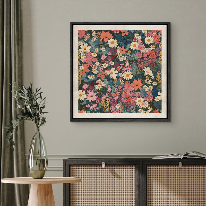 Vintage Floral Patterns " Vintage Floral Mosaic Garden Wilderness Illustrations Rustic French Country ", 24" H x 24" W, Black