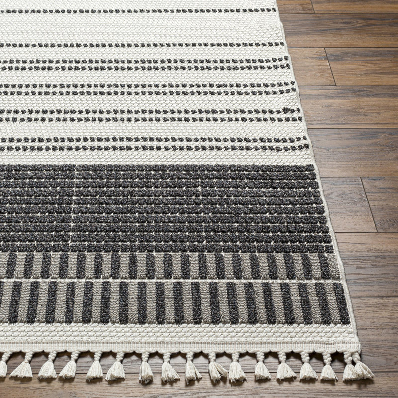 Gigi Striped Machine Woven Polyester Area Rug in Black, Rectangle 7' x 9'