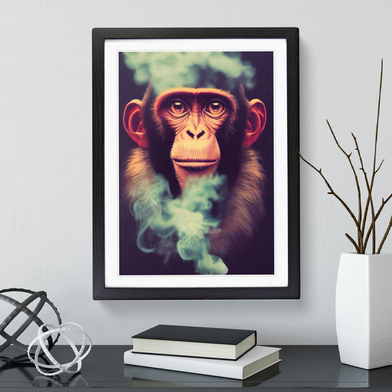 Monkey in the Smoke - Framed Print, Black, 64cm H x 46cm W