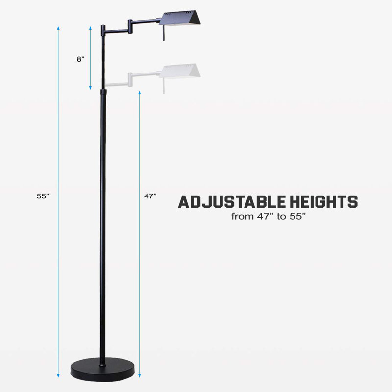Urick 55" Dimmable LED Pharmacy Floor Lamp, 12W LED, Full Range Dimming, 360 Degree Swing Arms, Adjustable Heights, Standing Lamp for Reading, Sewing, and Craft, ETL Listed