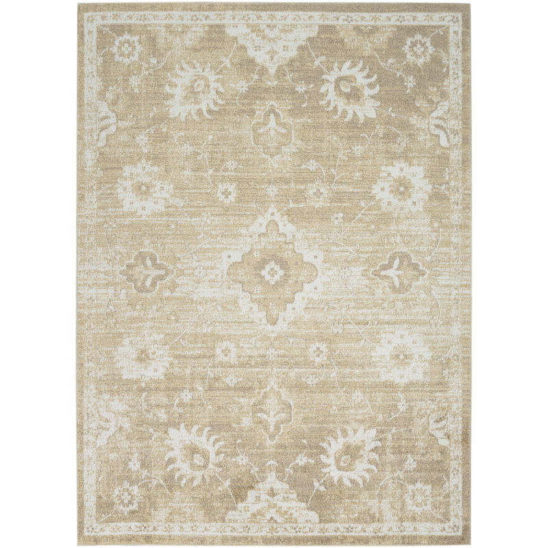 Bungalow Rose Bussie Machine Washable Ivory Gold Vintage Indoor Rug, Rectangle 4' x 6'
