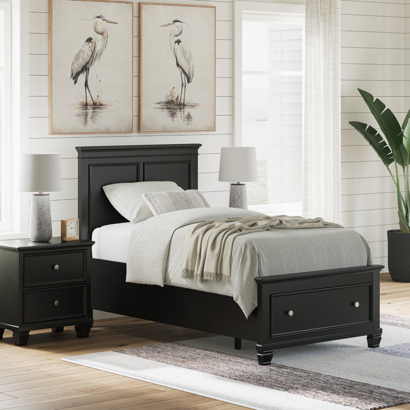Lit simple avec panneau de rangement Lanolee, Lit simple, Black