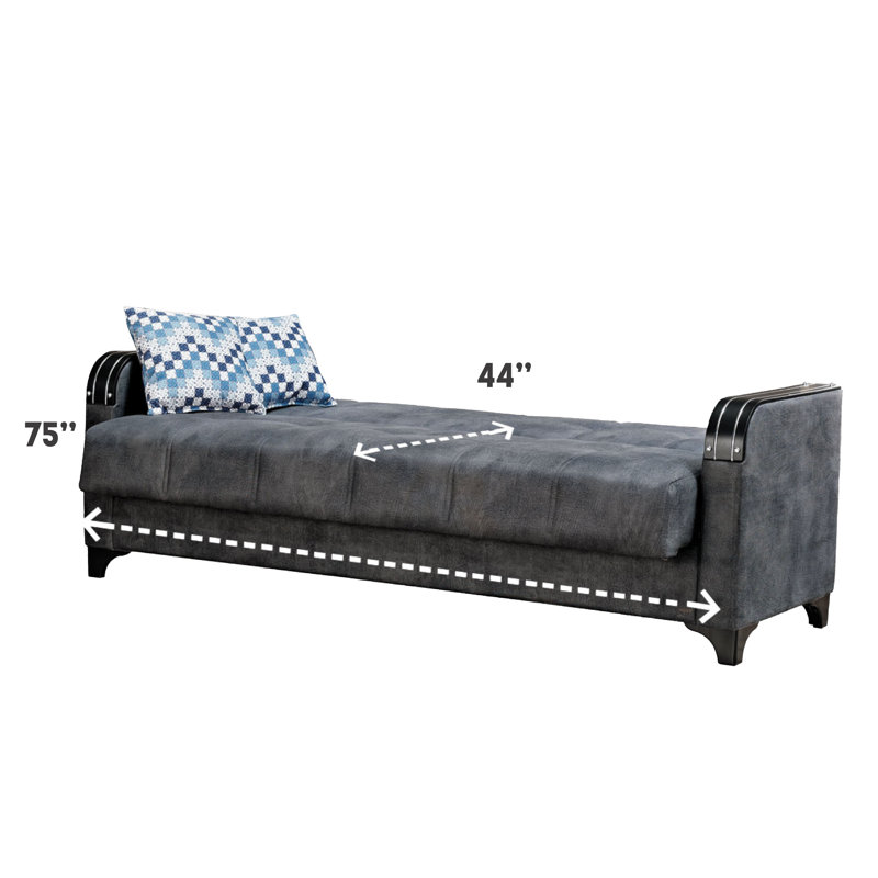 Twin 85'' Upholstered Convertible Sofa, Gray Microfiber/Microsuede, Black