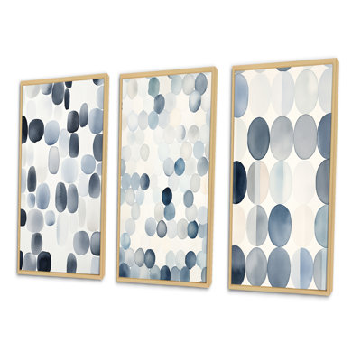 «Circle Matrix Watercolor In Faded Retro Blue», 3 pièces sur toile