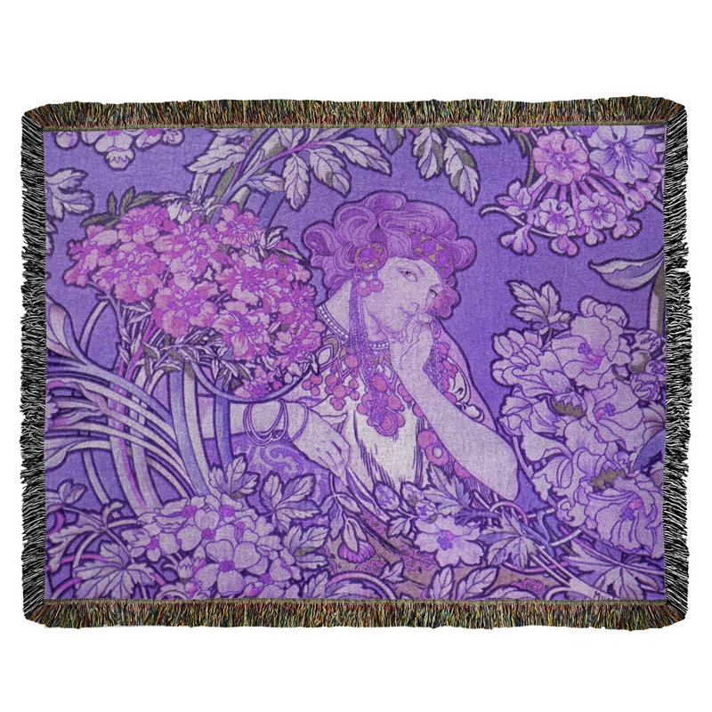 Alphonse Mucha Hand Woven Throw Blanket, Purple