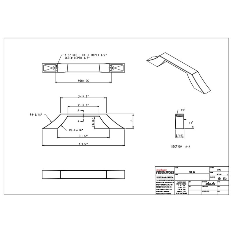 Royce Bar Pull, 3 3/4", Brushed Pewter