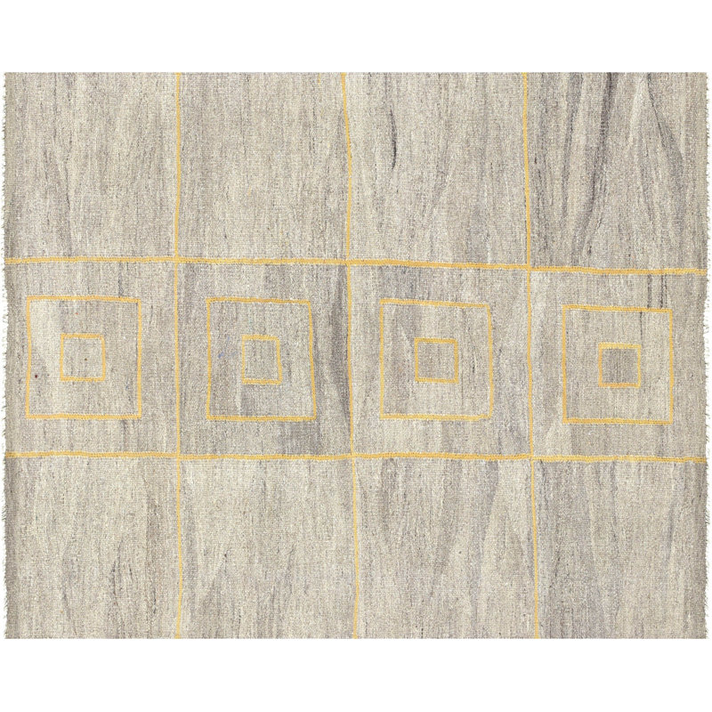 One-of-a-Kind Hand-Knotted 1960s 3'6" x 4'4" Wool Area Rug in Gray/Yellow