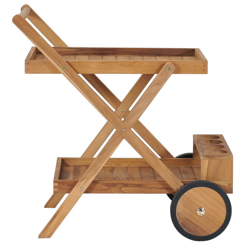 Medium Teak Wood Rectangular Bar Cart with Wine Rack