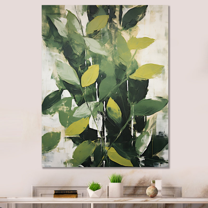 Abstrait, plantes vertes, minimalisme, collage rétro I, H 32 po x l 24 po x P 1 po, Toile tendue