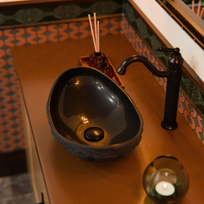 Lavabo de salle de bain vasque ovale en pierre Absolute, Bronze huilé