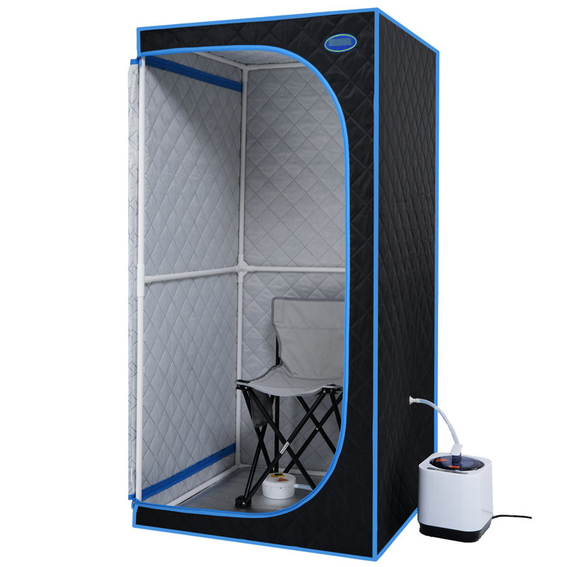 Black Portable Size Steam Tent - Personal Home Spa Delight. Includes Generator, Remote Control, Foldable Chair. Easy To Assemble, Fast Heat Up. & Ul . Insulating, Waterproof Fabric. 360 Nozzles. 9
