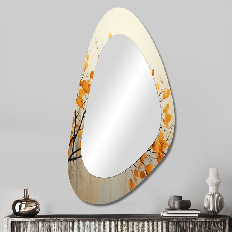 Amber Autumn Leaves - grand miroir mural de forme unique, miroir unique asymétrique traditionnel