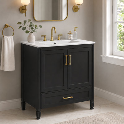 Meuble-lavabo simple autoportant de 30 po avec lavabo en céramique et rangement de porte intégré Velmori