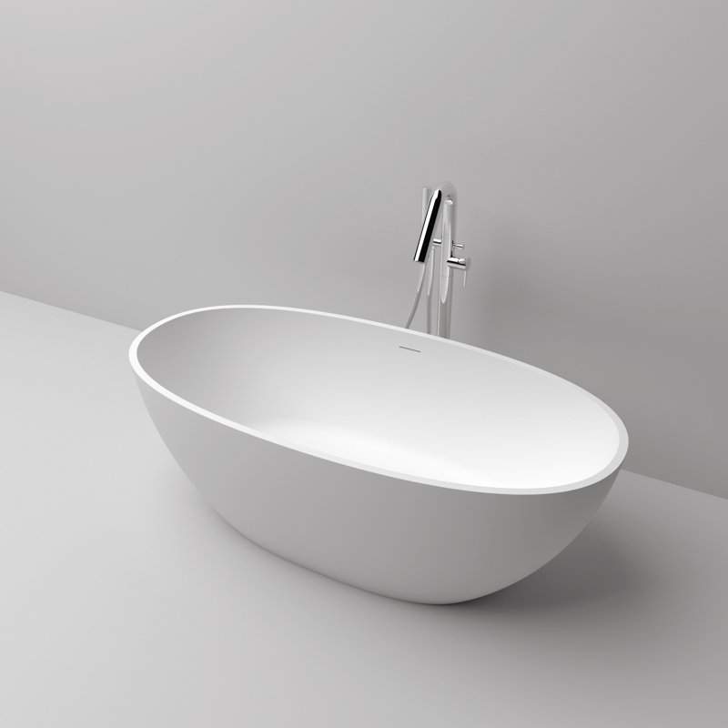 Freestanding Solid Surface Soaking Bathtub Matte White