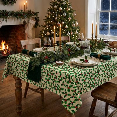 Christmas Holly 100% Polyester Tablecloth 60"x102"