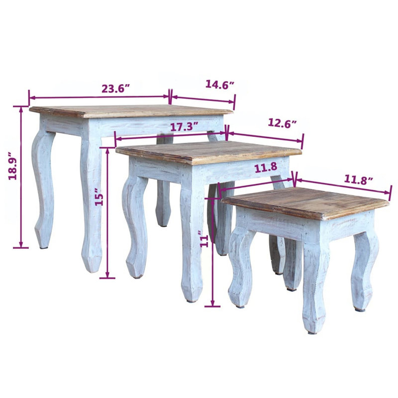 Pièces de table gigogne en bois massif récupéré