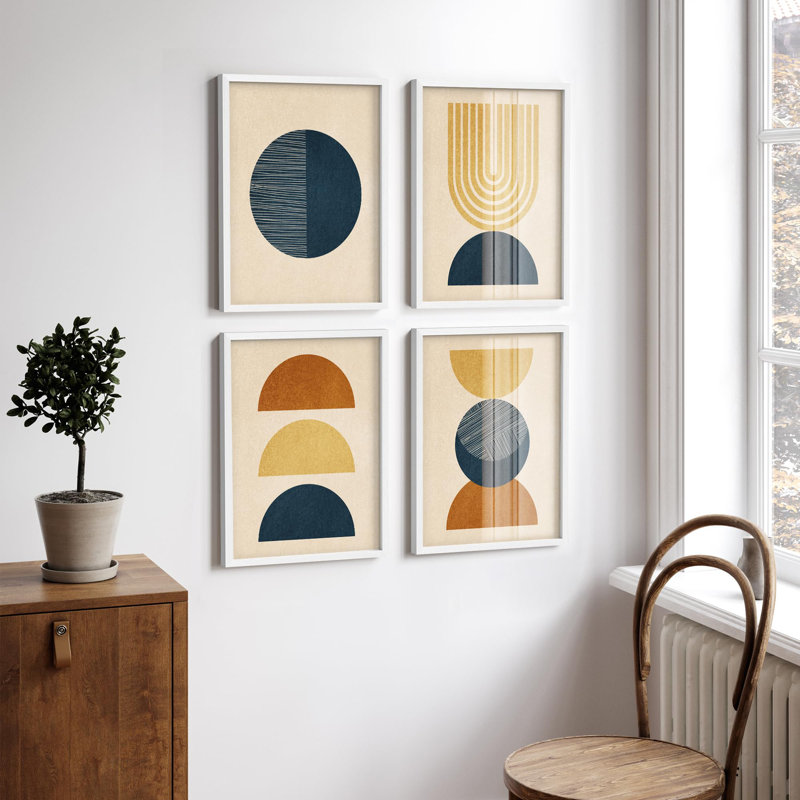 "Motif géométrique abstrait de formes géométriques abstraites", 4 pièces, Naturel, H 14 po x l 11 po