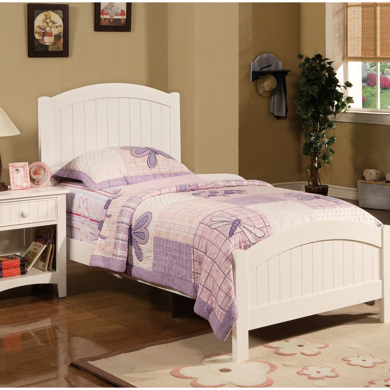 Lit simple pour chambre d'enfant - Contreplaqué blanc avec tête de lit verticale élégante pour tête de style contemporain