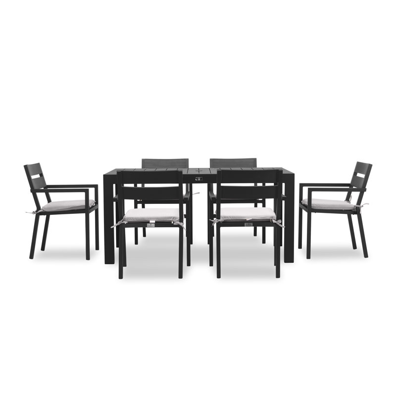 Eartha 6 - Person Patio Dining Set with Rectangular Table , Cushions Included, Cast Silver Sunbrella®, Black