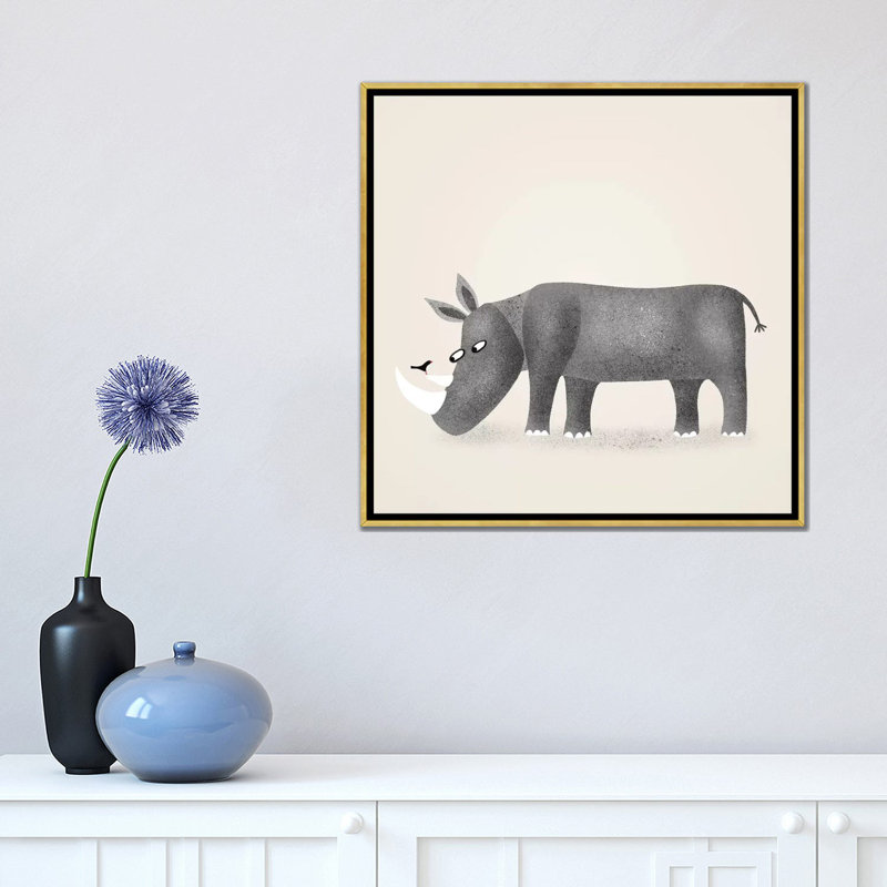 « Rhino » par Nic squirrell-impression, H 18 po x l 18 po x 1,5 po, Pas de tapis, Toile encadrée d'or