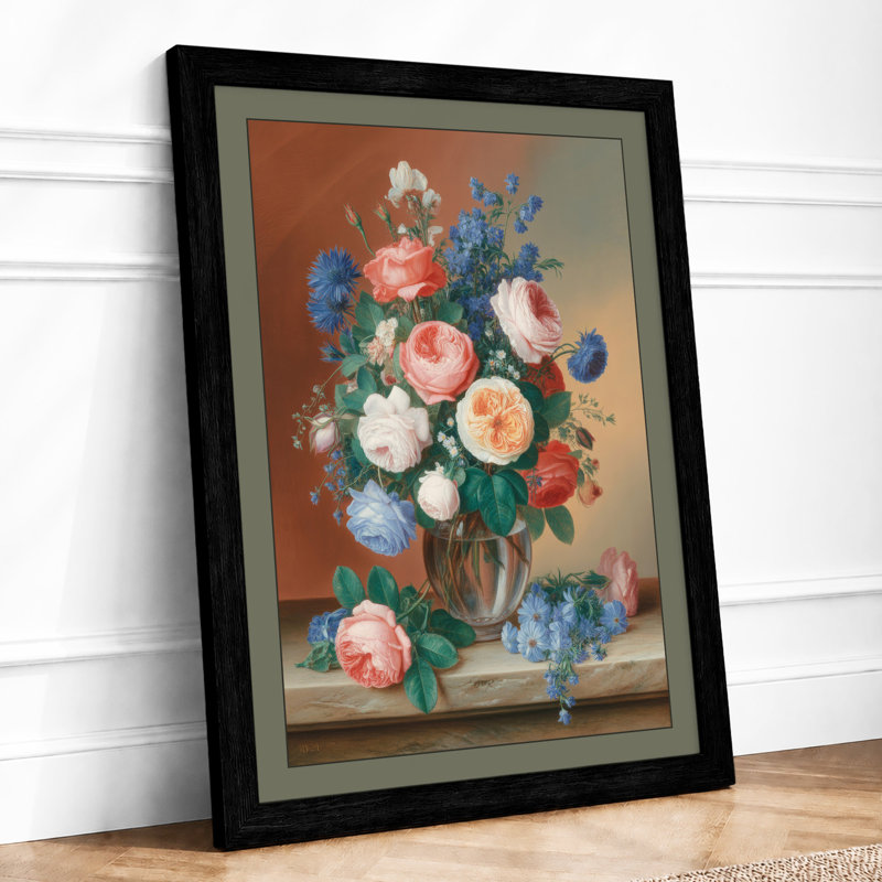 Roses And Ranunculus Botanical - Print, Black, A4 - 29.7 x 21.0 cm