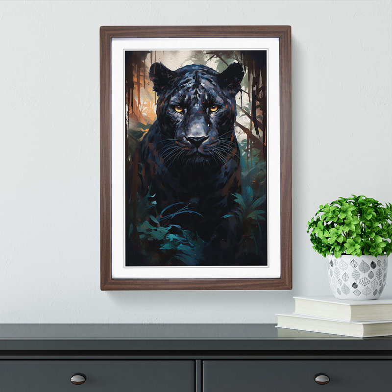 Panther Conceptual - Single Picture Frame Print on Wood, 46cm H x 34cm W x 2" D, Walnut Framed