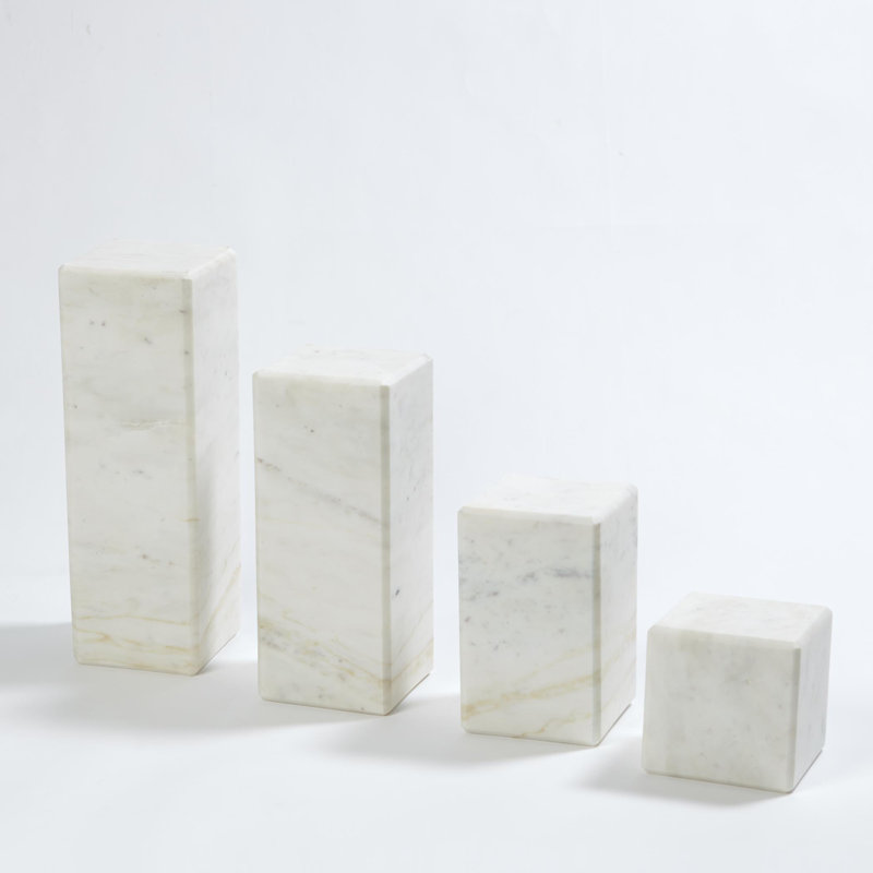 Banswara White Marble Mini Pedestal with Beveled Edges, 8"x5"