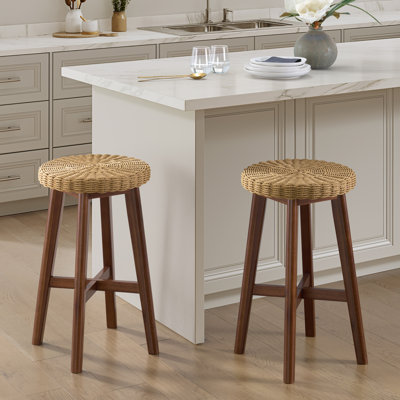 Ensemble de 2 tabourets en bois avec sièges tissés Calais