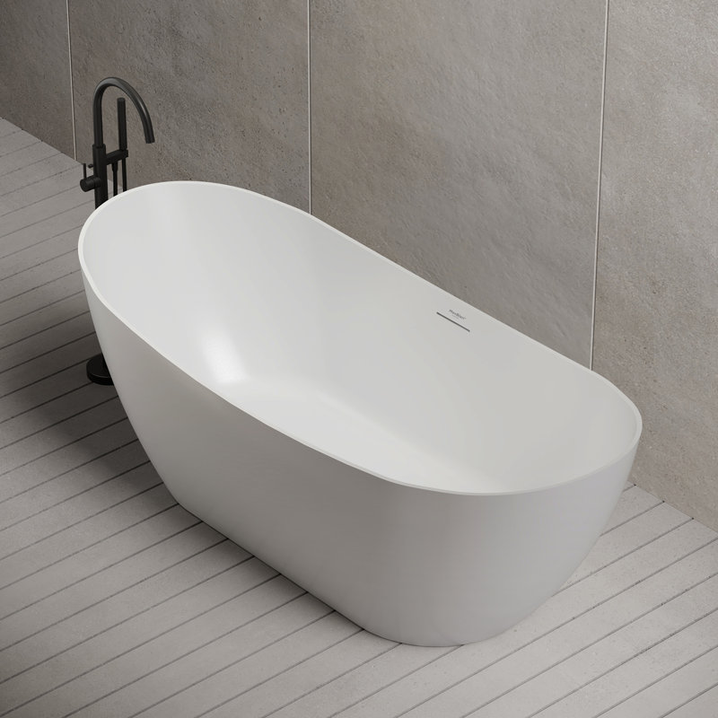 MonBlari 67" X 28" Acrylic Freestanding White Soaking Bathtub with Overflow and Pop-up Drain For Bathroom, Glossy White