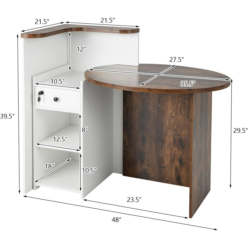 Retail Counter for Checkout, Reception Desk, White/Brown